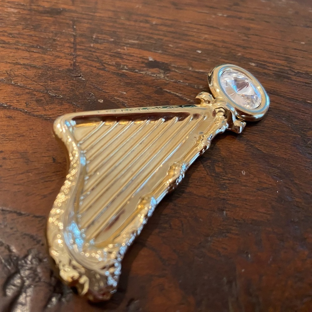 SIMON CHANG Signed Designer Rhinestones Modernist Brooch/Pin Rare Harp Gold - Picture 2 of 6